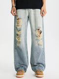 Jeans for men torn distressed wide leg full size S-4XL