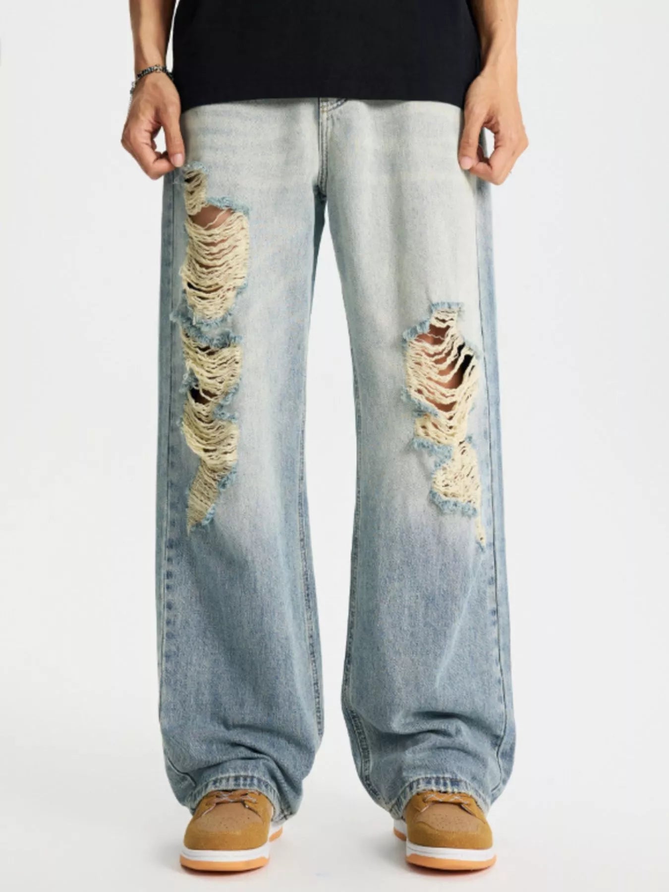 Jeans for men torn distressed wide leg full size S-4XL