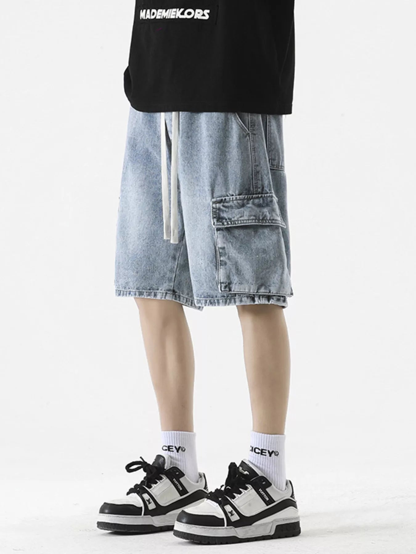 Premium cargo denim shorts for men vintage wash plus size S-3XL
