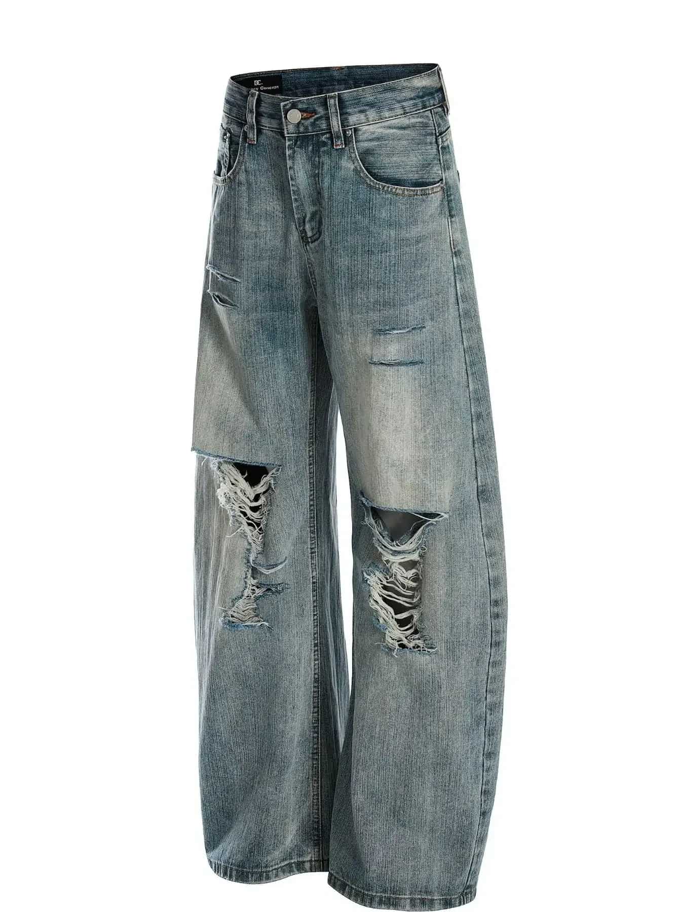 Vintage mens jeans premium distressed wide leg denim S-XXL