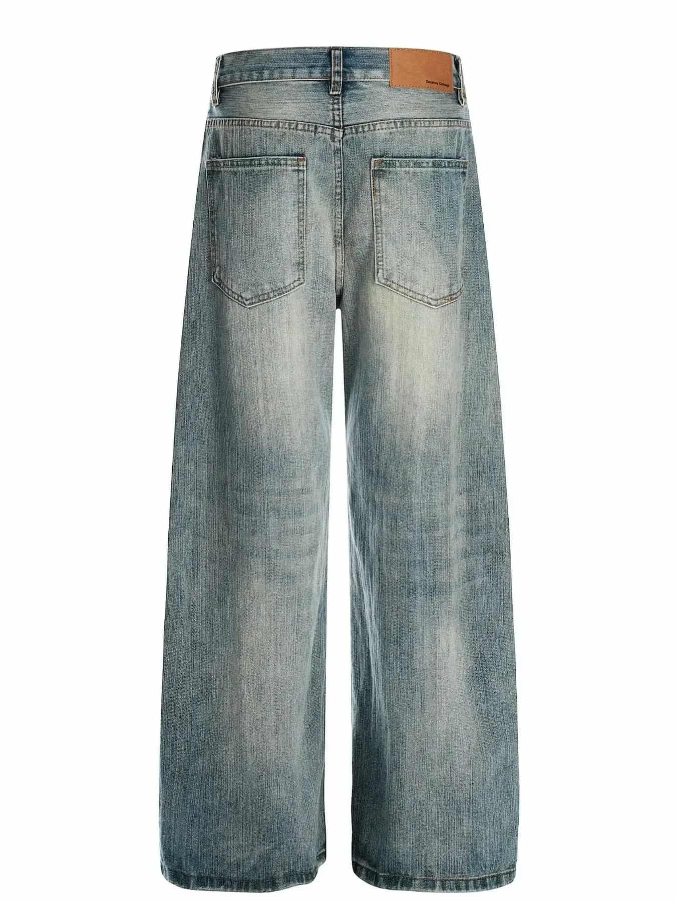 Vintage mens jeans premium distressed wide leg denim S-XXL