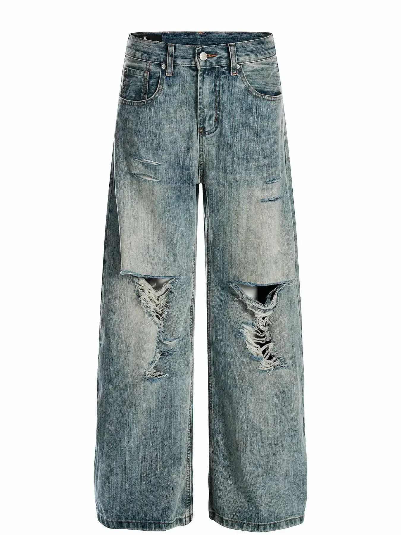 Vintage mens jeans premium distressed wide leg denim S-XXL