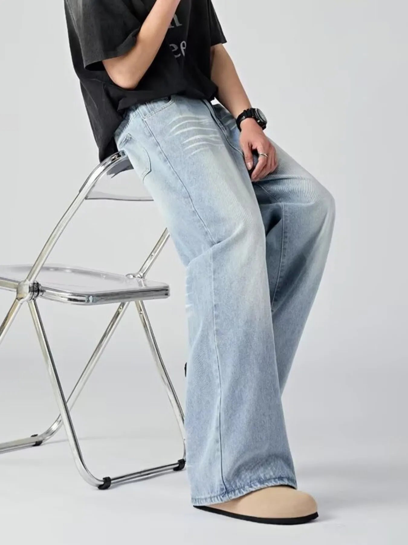 Vintage wash jeans Essential Blue men's wide leg plus size M-3XL