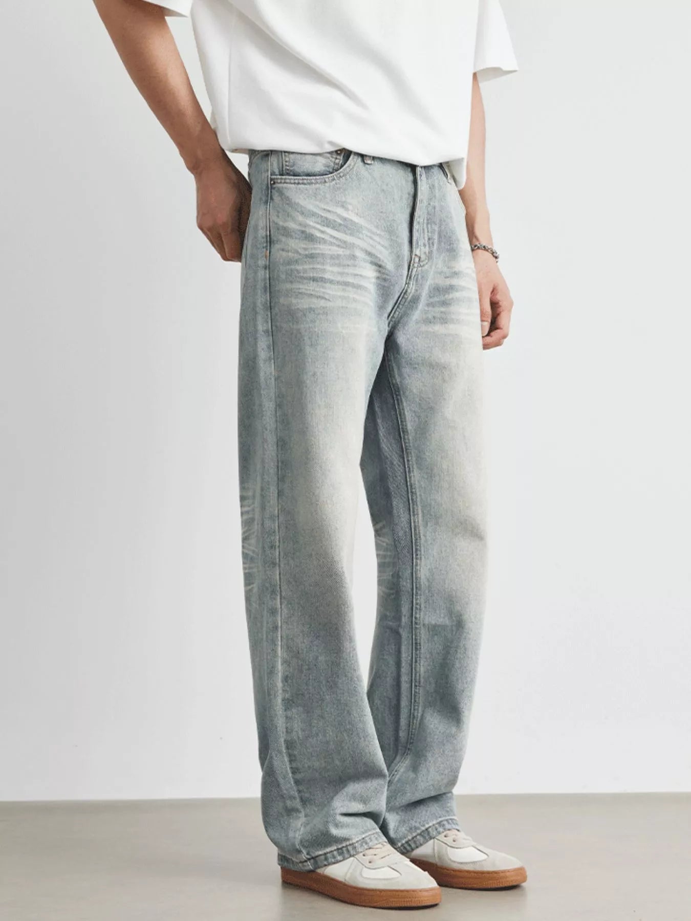 Vintage wash jeans men's loose fit light blue waist sizes 28-32