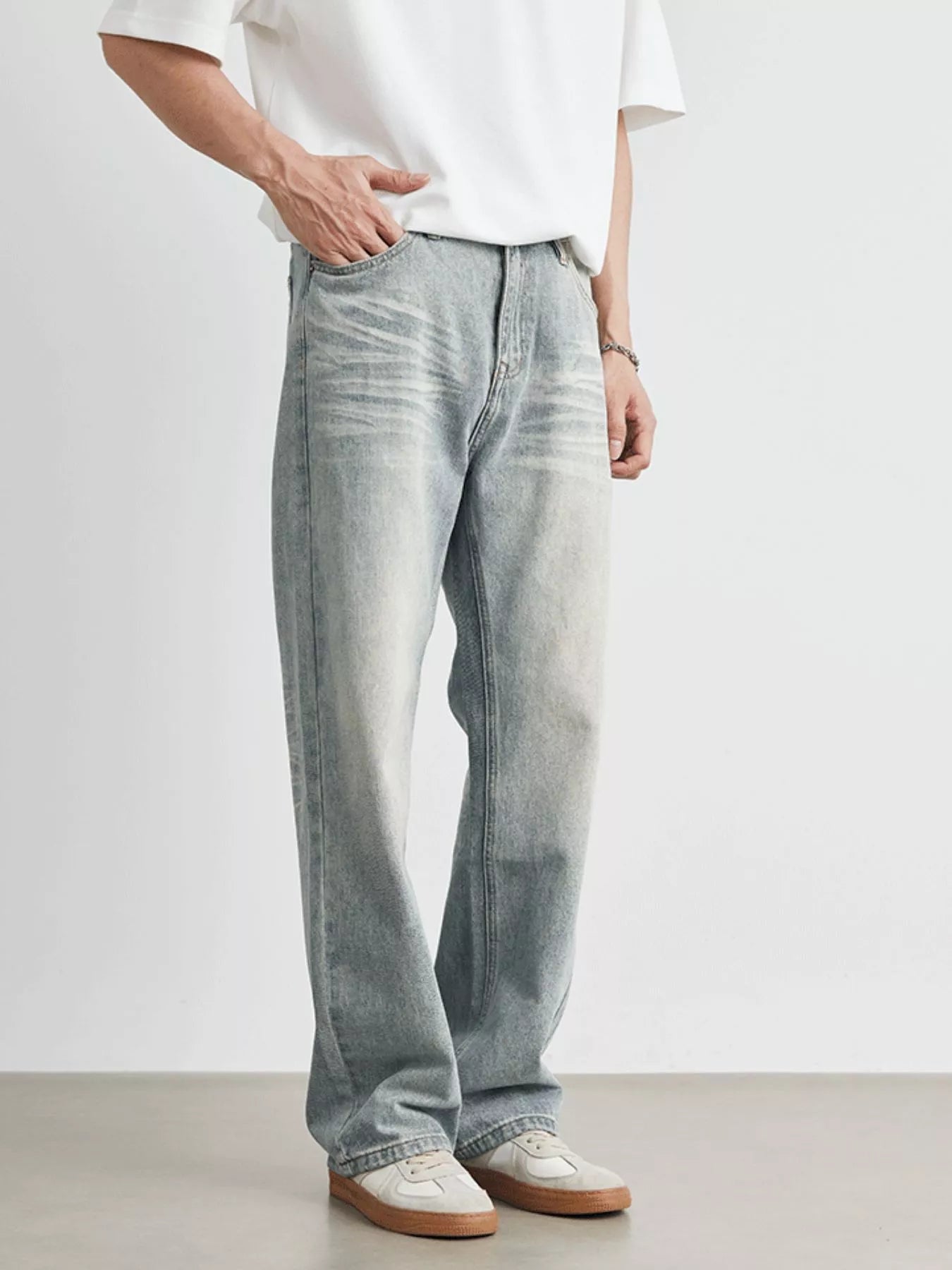 Vintage wash jeans men's loose fit light blue waist sizes 28-32
