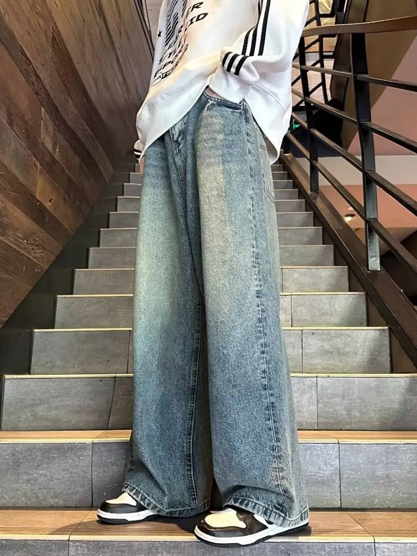 Vintage wash oversized jeans men's full size S-3XL