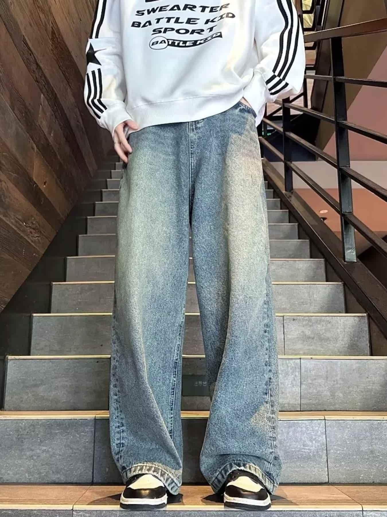 Vintage wash oversized jeans men's full size S-3XL