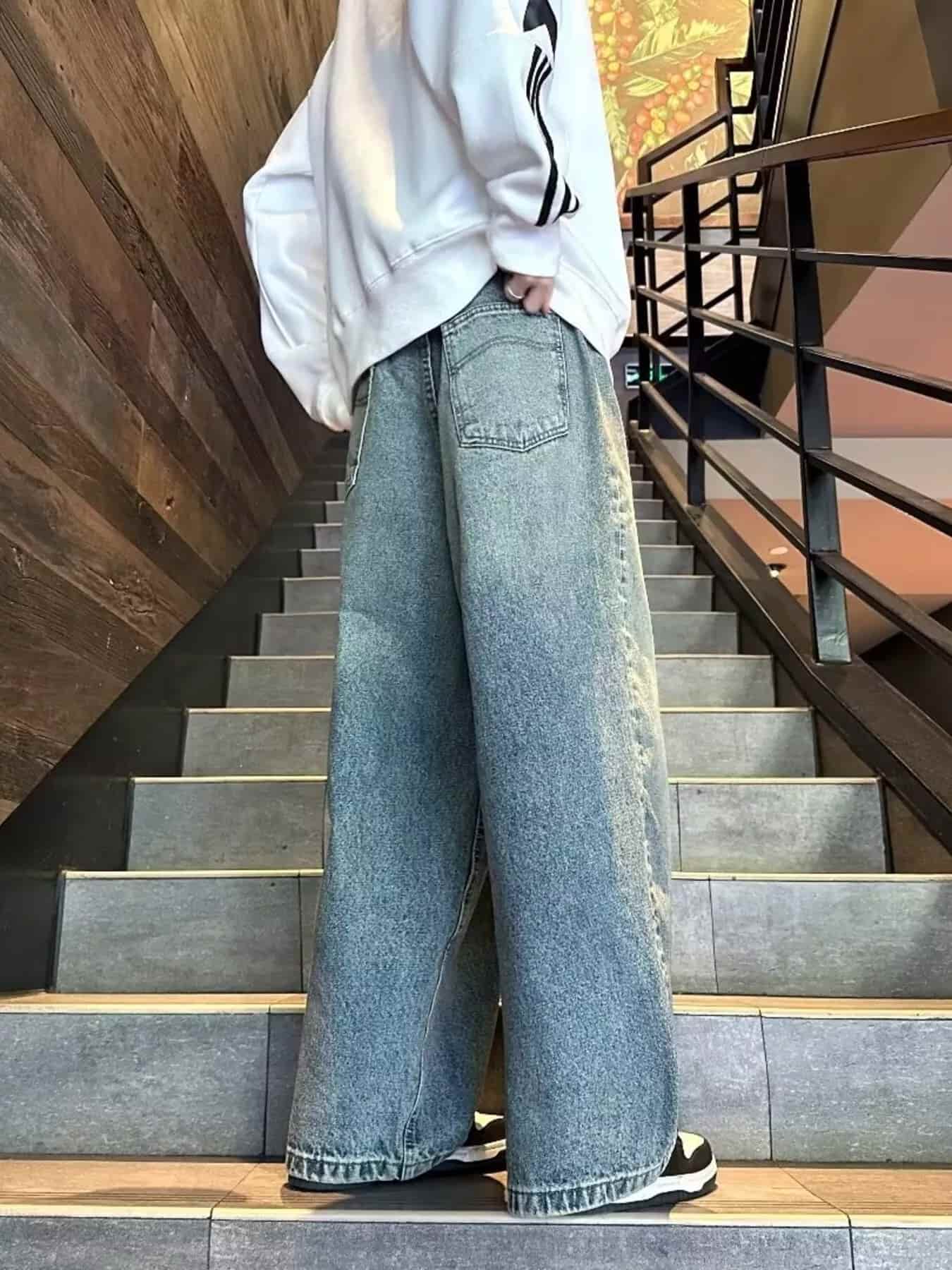 Vintage wash oversized jeans men's full size S-3XL