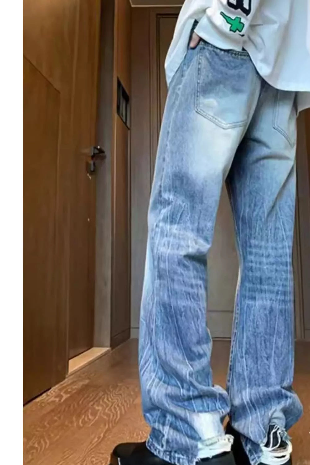Light Blue vintage wide leg jeans men's plus size S-2XL
