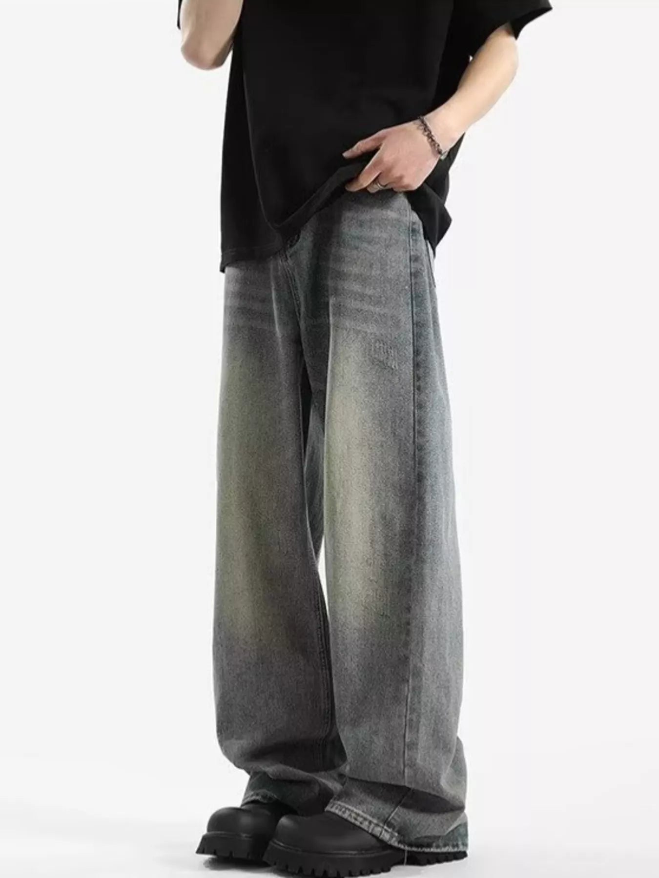 Retro Blue wide leg jeans men plus size vintage denim S-2XL