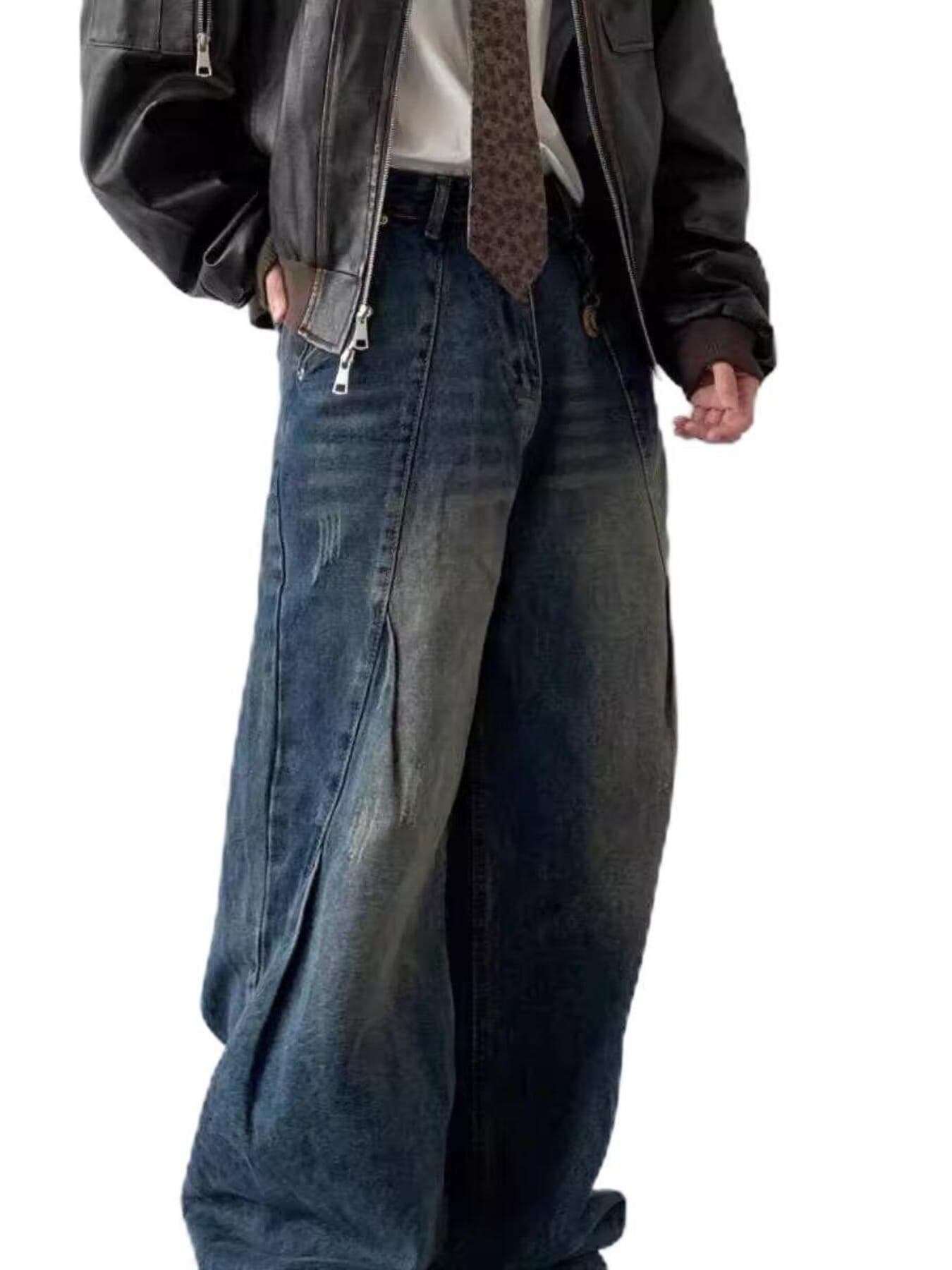 Wide leg blue jeans classic blue vintage wash plus size S-2XL
