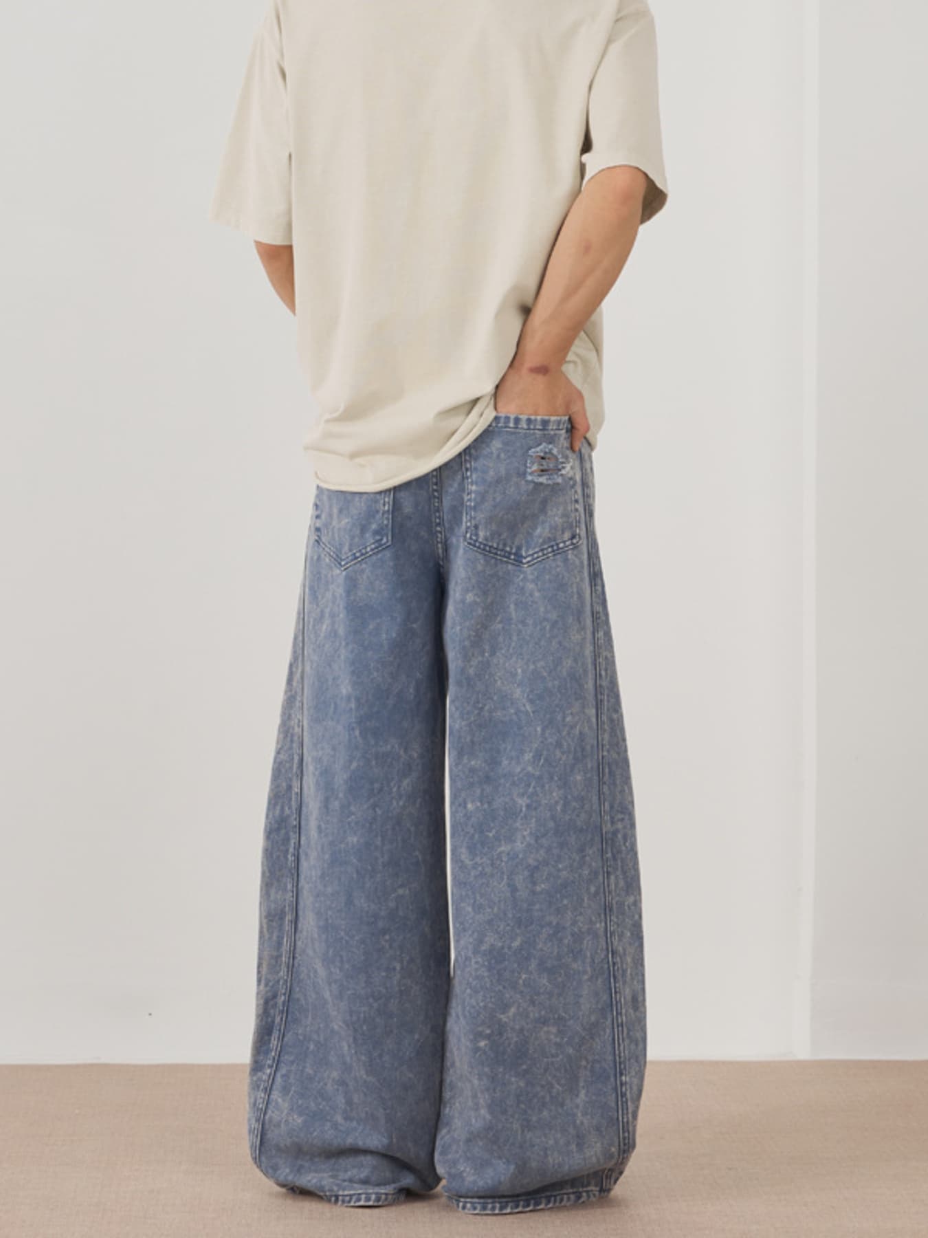 wide leg jeans men distressed 100% cotton denim XS-XL