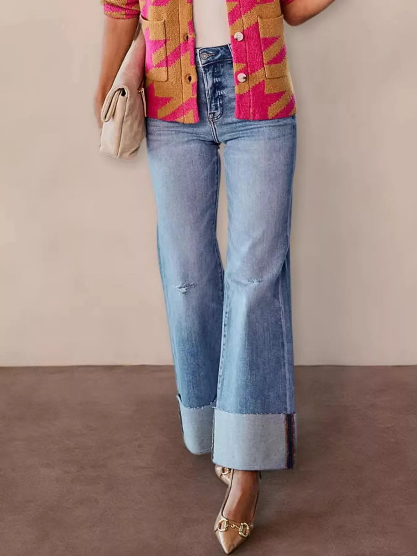 Women's high rise flare jeans distressed cotton denim