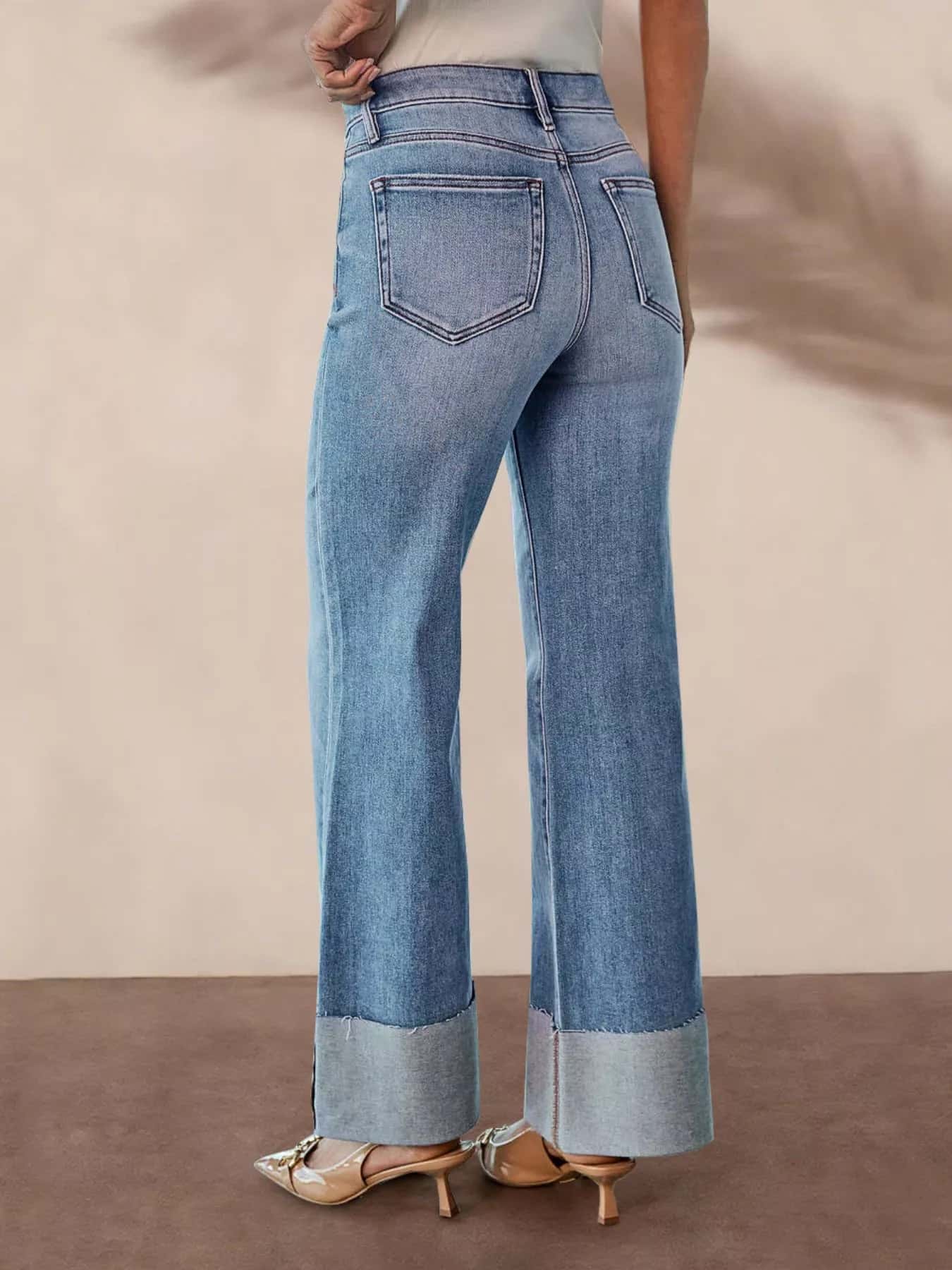 Women's high rise flare jeans distressed cotton denim