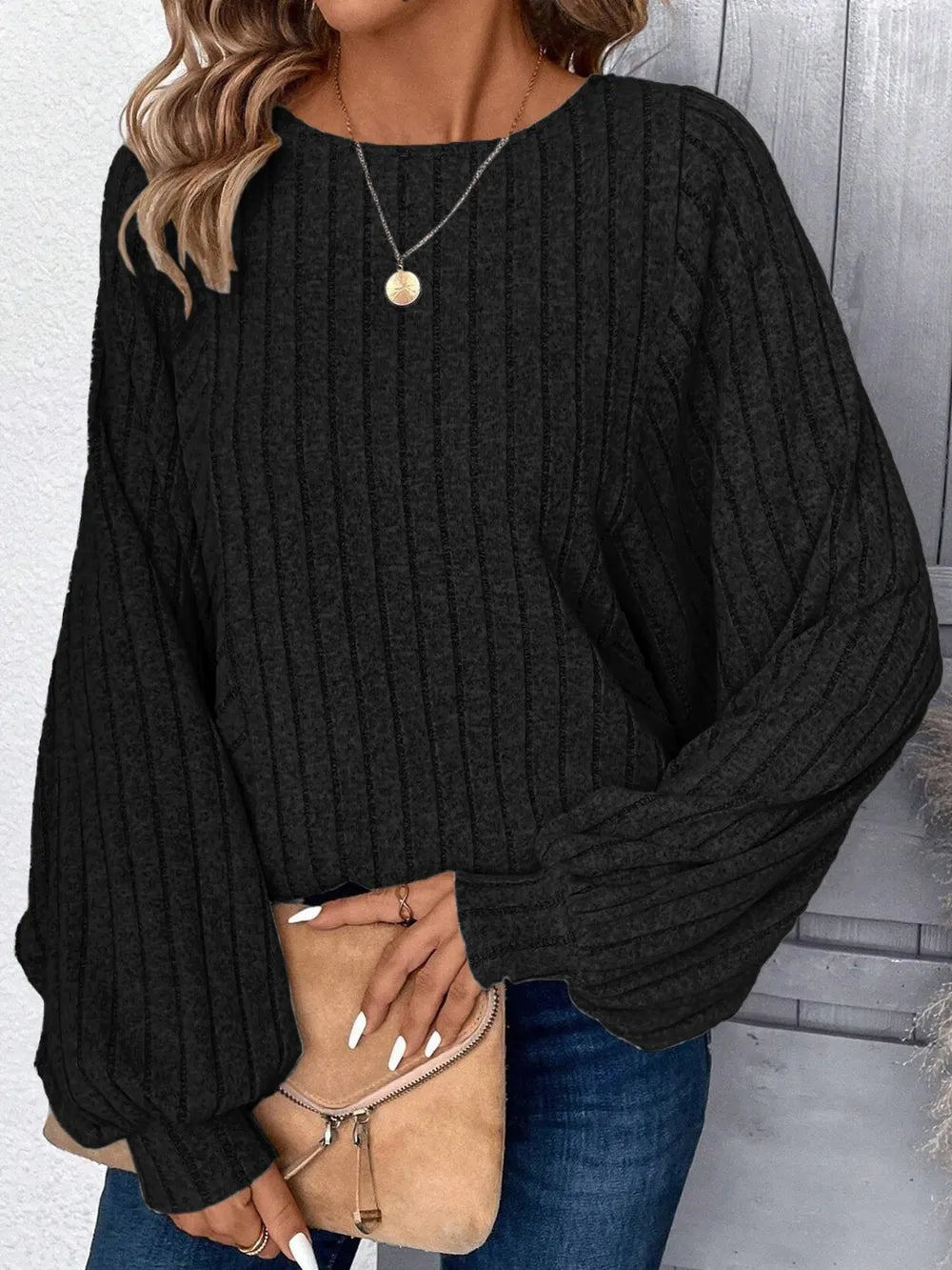 Black Plus Size Batwing Sleeve Top Side Angle Relaxed Everyday Wear