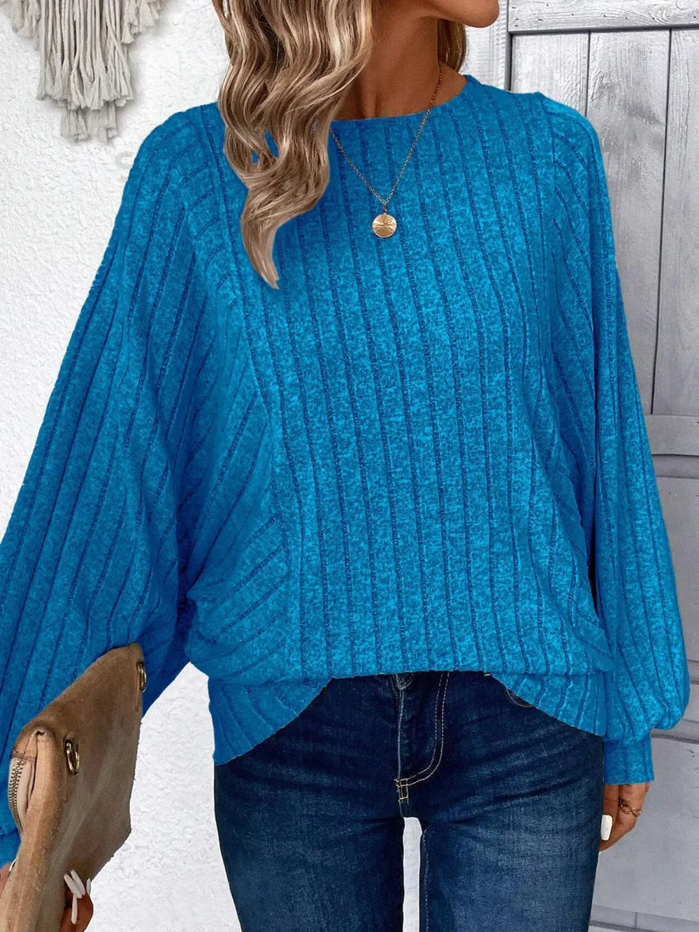 Plus Size Batwing Sleeve Round Neck Top